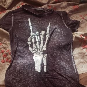 Black Tee with "Devil's Horns" hand symbol